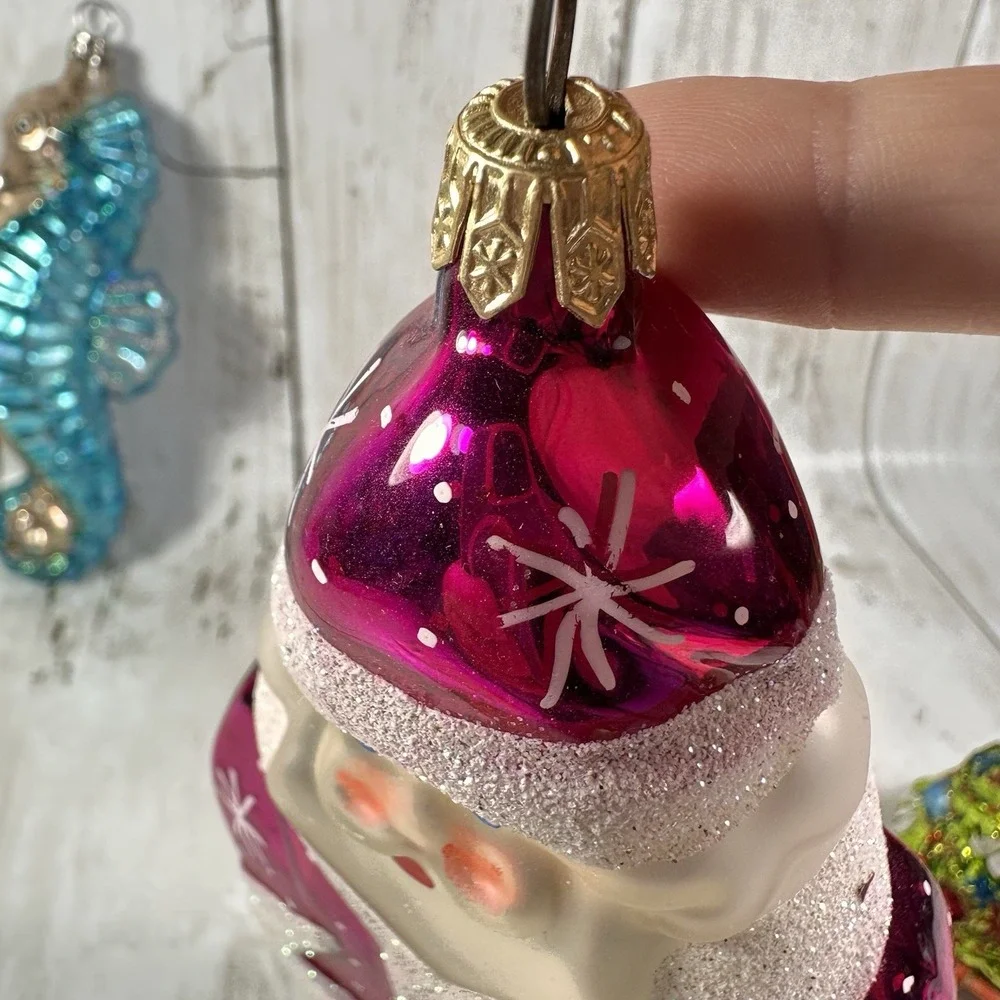 Christmas‎ Ornaments Lot Pink  Santa, Tree, Blue Seahorse, Large Indent Brown